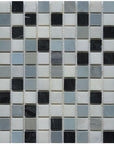 5 Sq Ft of Carrara White, Blue Moonstone & Nero Black Marble 1x1" Squares Mosaic Tile in Grecian Moon | TileBuys