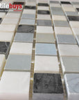5 Sq Ft of Carrara White, Blue Moonstone & Nero Black Marble 1x1" Squares Mosaic Tile in Grecian Moon | TileBuys