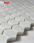 4.4 Sq Ft of Carrara White Marble Mosaic Tile in 1" Hexagons Pattern - Polished or Honed | TileBuys