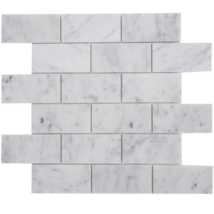 5 Sq Ft of Carrara White Marble Mosaic Tile in 2x4" Mini Brick Subway Tiles Pattern - Polished | TileBuys