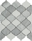 Carrara White, Milano Gray and White Thassos Marble Waterjet Mosaic Tile in 3" Arabesque Lanterns | TileBuys