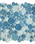 5 Sq Ft of Coastal Bubbles Blue + Green Glass Mosaic Penny Circle Round Tile (5 Sq Ft) | TileBuys
