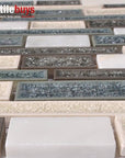 4.8 Sq Ft of Crackled Glass & Stone Strip Mosaic Tile in Gray & Off-White | TileBuys