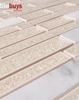 4.8 Sq Ft of Crackled Glass & Stone Strip Mosaic Tile in Pink Beige & Off-White | TileBuys