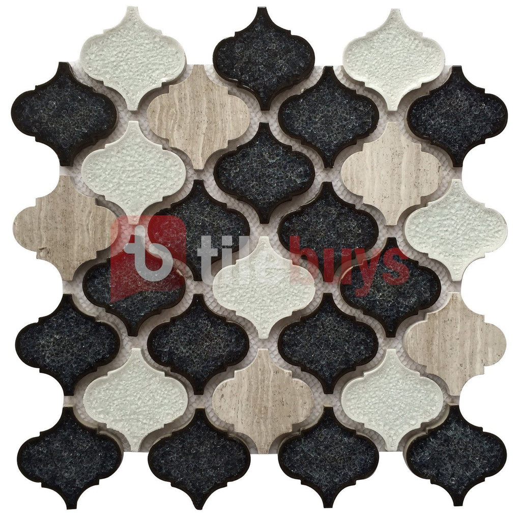 Crackled Glass & Wooden Marble Mosaic Wall Tile in Moroccan Arabesque Lanterns | TileBuys