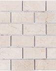 Crema Marfil Marble Mosaic Tile in Beveled 2x4" Mini Brick Subway Tiles Pattern - Polished | TileBuys