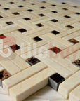 5 Sq Ft Crema Marfil and Dark Emperador Marble Mosaic Tile - Knot Basketweave | TileBuys