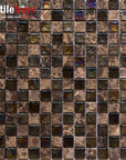 5 Sq Ft of Dark Brown Stone & Glass Small Square Mosaic Wall Tile | TileBuys