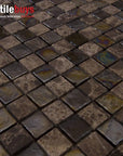 5 Sq Ft of Dark Brown Stone & Glass Small Square Mosaic Wall Tile | TileBuys