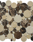 4.2 Sq Ft of Dark Emperador & Crema Marfil Marble Mosaic Tile in Mixed Rounds Pattern - Polished | TileBuys