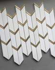 Dolomite White and Gold Arrow Art Deco Tile Backsplash | TileBuys