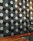 Gray Glass & Porcelain 3" Hexagon Mosaic Tile | TileBuys