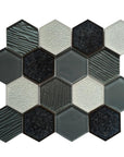 Gray Glass & Porcelain 3" Hexagon Mosaic Tile | TileBuys