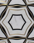 Luxe Geometric Waterjet Mosaic Tile in Calacatta, Nero Black Marble, Brushed Gold Metal | TileBuys