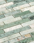4.8 Sq Ft of Ming Green Marble Mosaic Tile in Random Linear Strips Pattern - Mixed Finish | TileBuys
