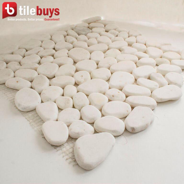 5 Sq Ft of Snow White Marble Mosaic Tile - Flat Pebble Pattern for Bathroom Floors | TileBuys