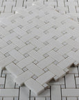Pearl Weave - Basketweave Mosaic Tile in White Thassos Marble and Mother Of Pearl | TileBuys