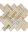 4.6 Sq Ft of Turkish Marfil & White Marble Mosaic Tile - Mixed Herringbone | TileBuys