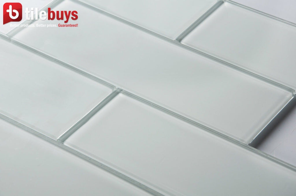 White Block Glass 4x12" Subway Tile in Ice | TileBuys