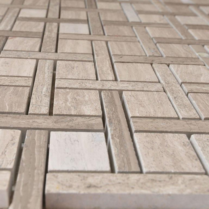 5 Sq Ft of White Oak Marble Mosaic Tile - Woven Squares & Strips | TileBuys