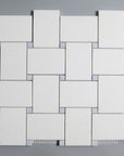 White Thassos and Blue Celeste Marble Mosaic Tile in Bold Basketweave | TileBuys