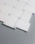 White Thassos and Blue Celeste Marble Mosaic Tile in Bold Basketweave | TileBuys