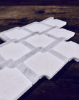 White Thassos and Carrara Bianco Marble Waterjet Mosaic Tile in Princess Weave | TileBuys