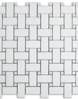 Pearl Weave - Basketweave Mosaic Tile in White Thassos Marble and Mother Of Pearl | TileBuys