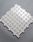 Pearl Weave - Basketweave Mosaic Tile in White Thassos Marble and Mother Of Pearl | TileBuys
