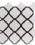 White Thassos Marble and Grey Metal Waterjet Mosaic Tile in Arabesque | TileBuys