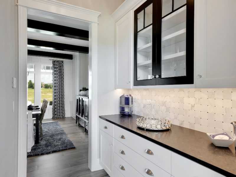 Modern Butler's Pantry with Basketweave Tile Backsplash