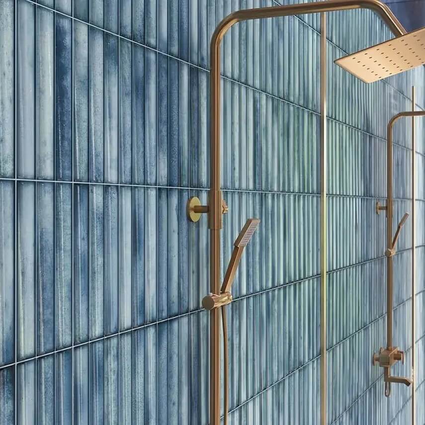 Glossy Sea Blue Kit Kat Tile Shower Wall