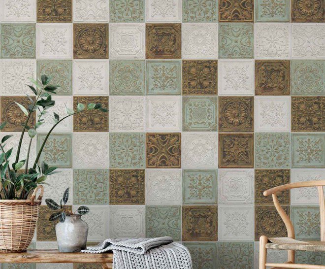 Faux Tin Tile Backsplash
