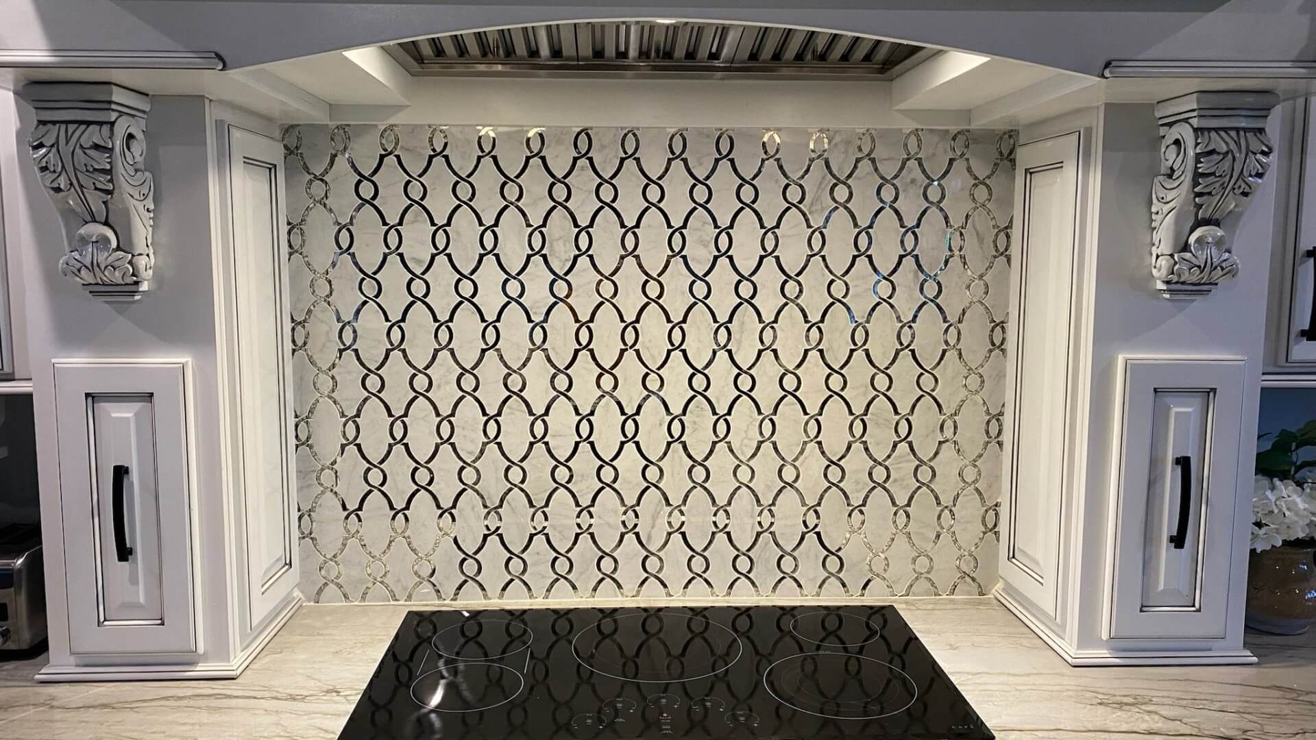 Bellagio Marble & Antique Mirror Glass Tile Stove Backsplash