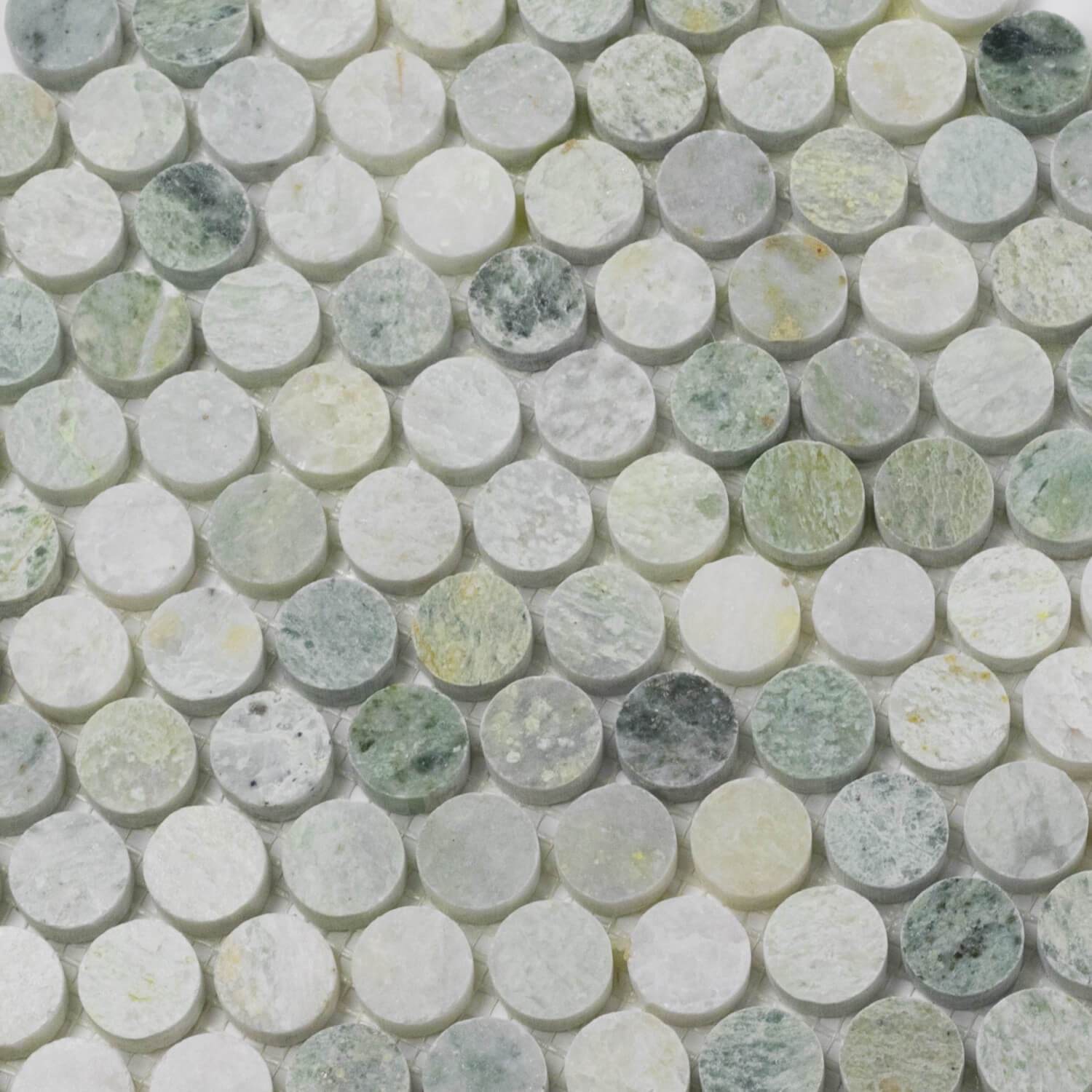 Ming Green Marble Tile Mosaic in 1" Penny Rounds - Polished | TileBuys