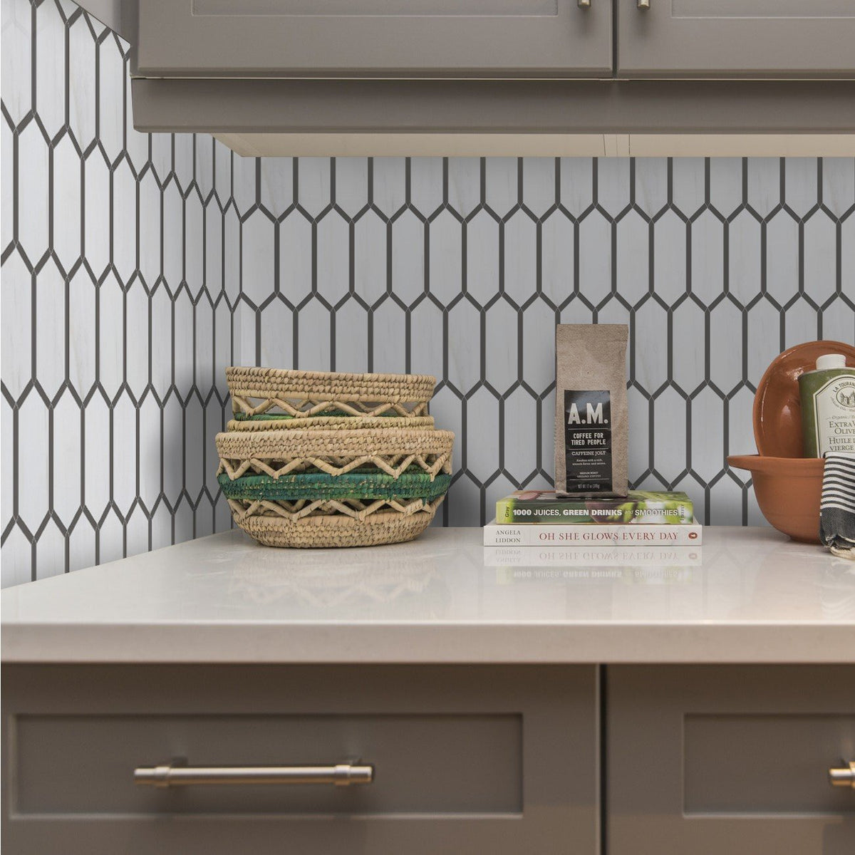 Mosaic Tile in Elongated Hexagons and Picket Pattern