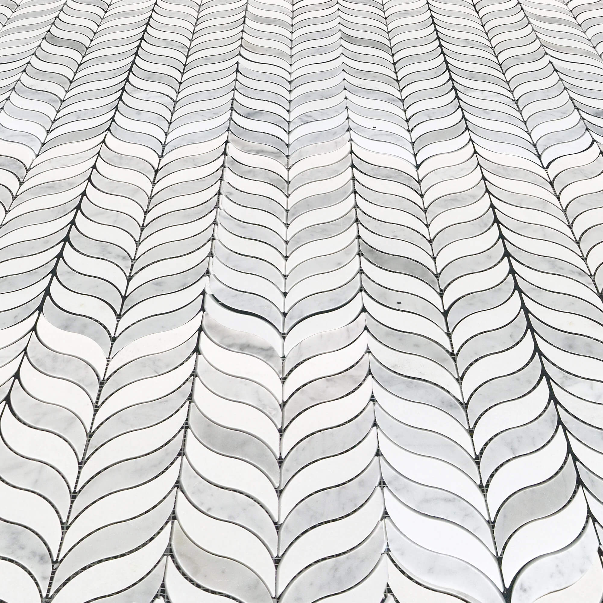 Carrara & Thassos Marble Feather Leaf Mosaic Tile in Tranquil Grace Wings - TileBuys