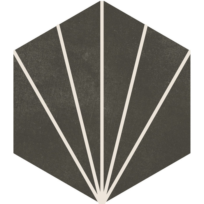 Starline Pattern Hexagon Porcelain Tiles in Black
