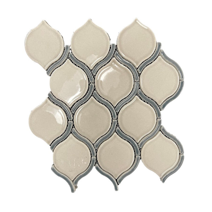 Glossy White and Gray Glass Arabesque Mosaic Wall Tile