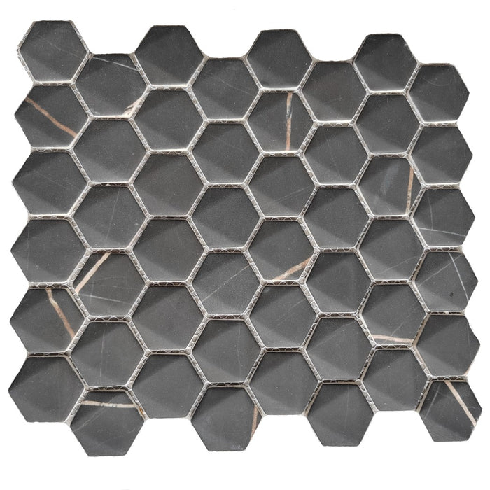 Matte Black Glass Hexagons Mosaic Tile | TileBuys