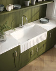 24 In. Fireclay Reversible White Apron Front Kitchen Sink - TileBuys