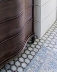 Closeup of White & Gray Hexagon Tiled Floor