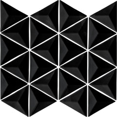 Glossy Black Glass 3D Triangle Mosaic Tile