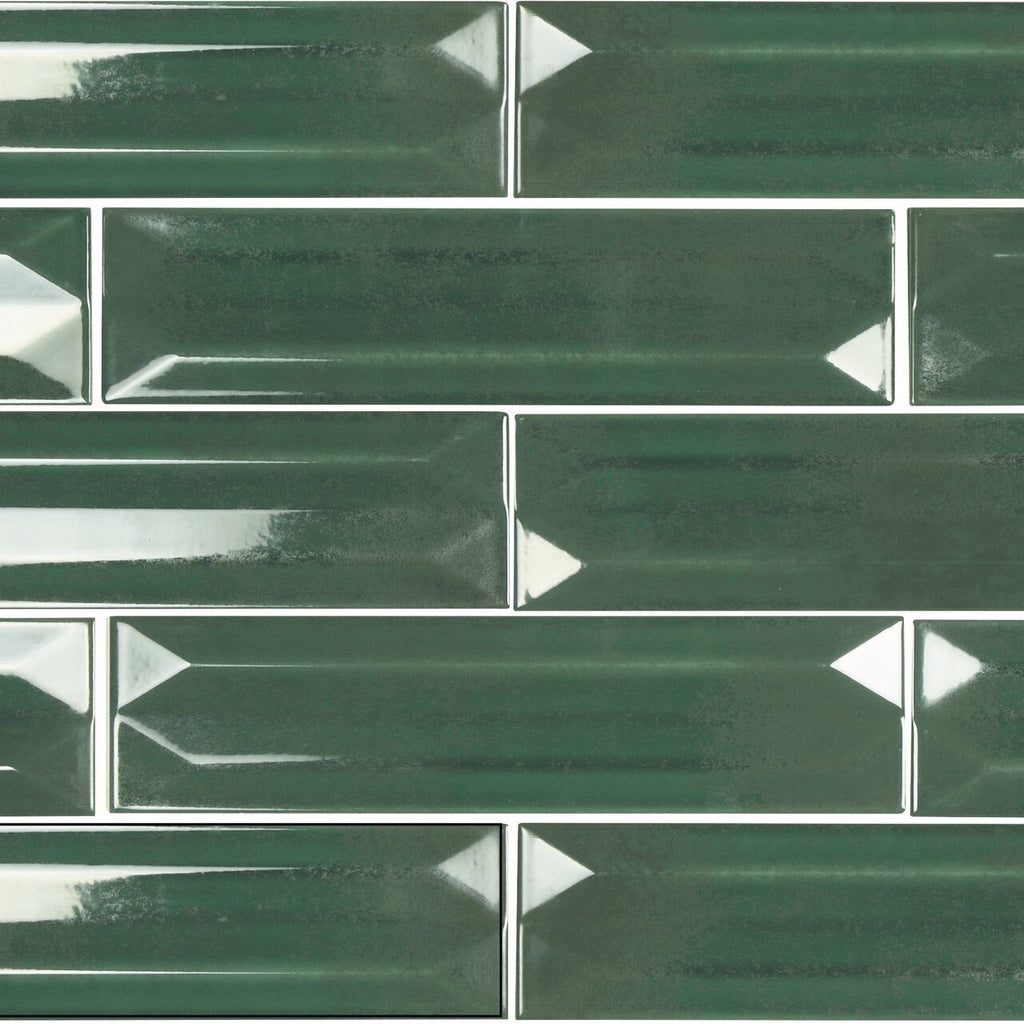 Refraction Ceramic 3D 3x12 Subway Tile in Glossy Palm Green