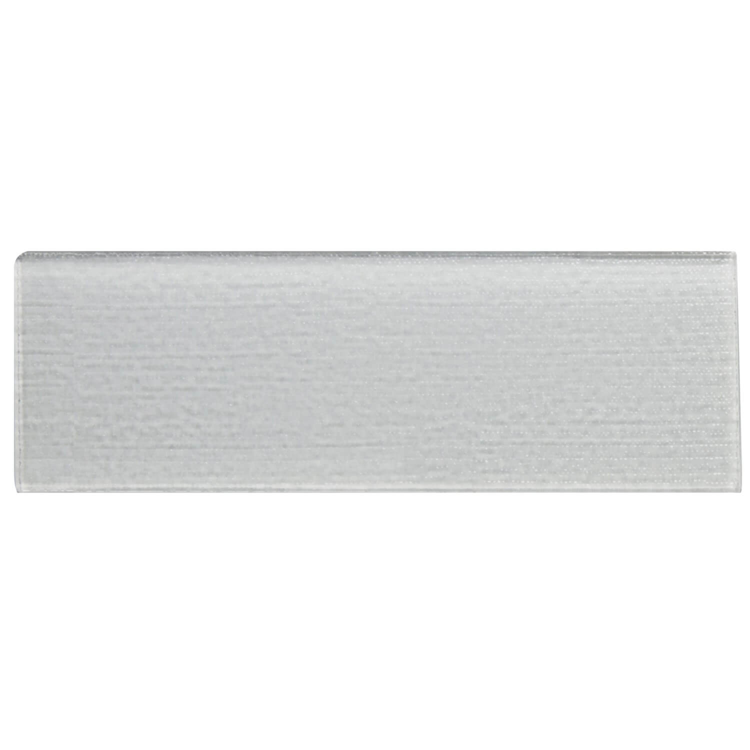 Closeup of a 4x12 White Glass Subway Tile