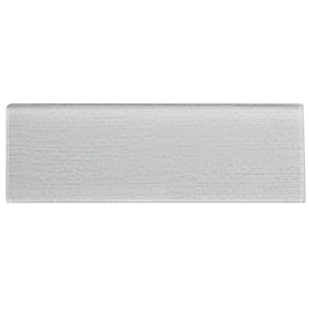Closeup of a 4x12 White Glass Subway Tile
