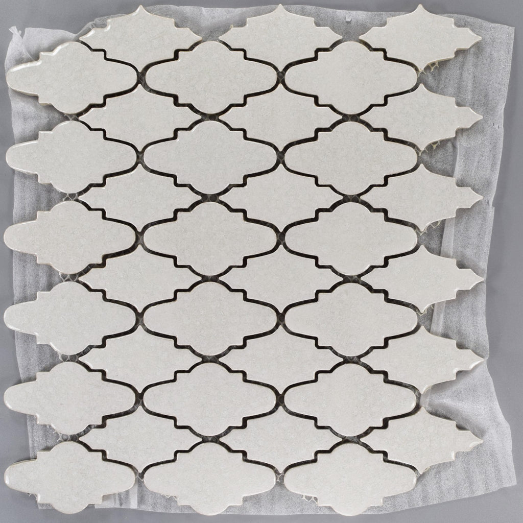 Glossy Crackled Porcelain Cream Arabesque Tile | TileBuys