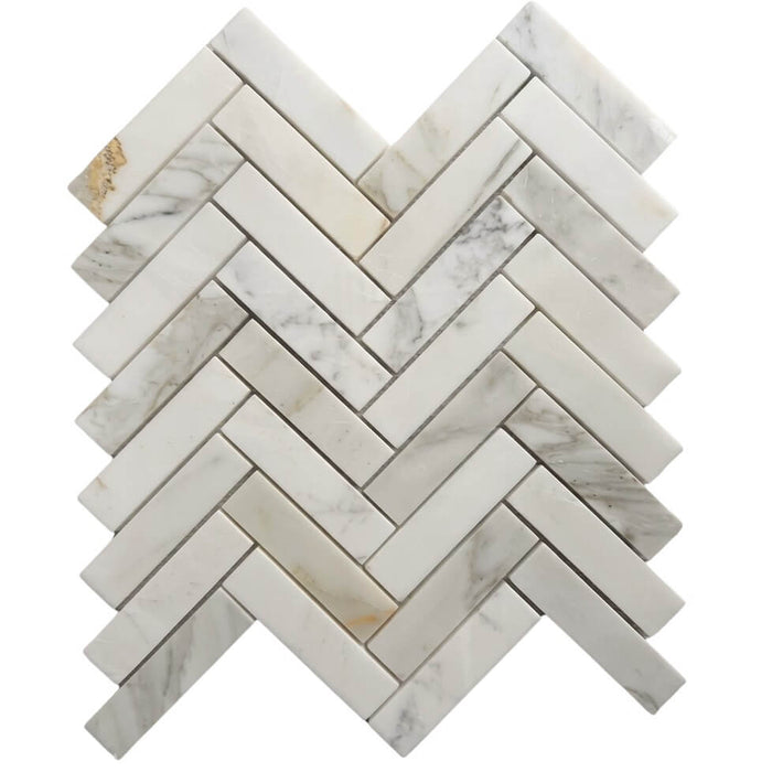 Calacatta (Calcutta) Gold Marble 1x4” Herringbone Mosaic Tile
