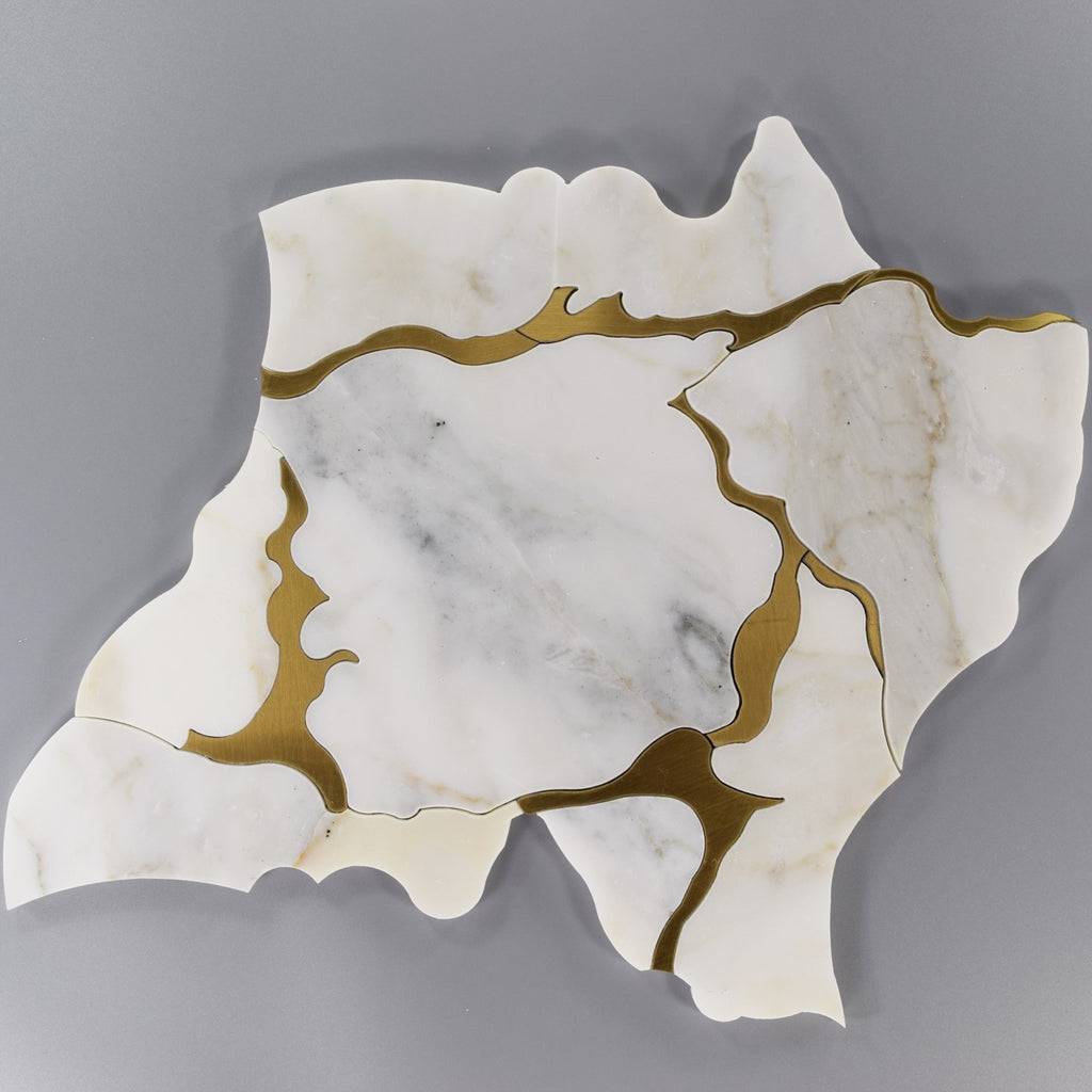 Calacatta Gold & Brass Waterjet Mosaic Tile in Geode | TileBuys