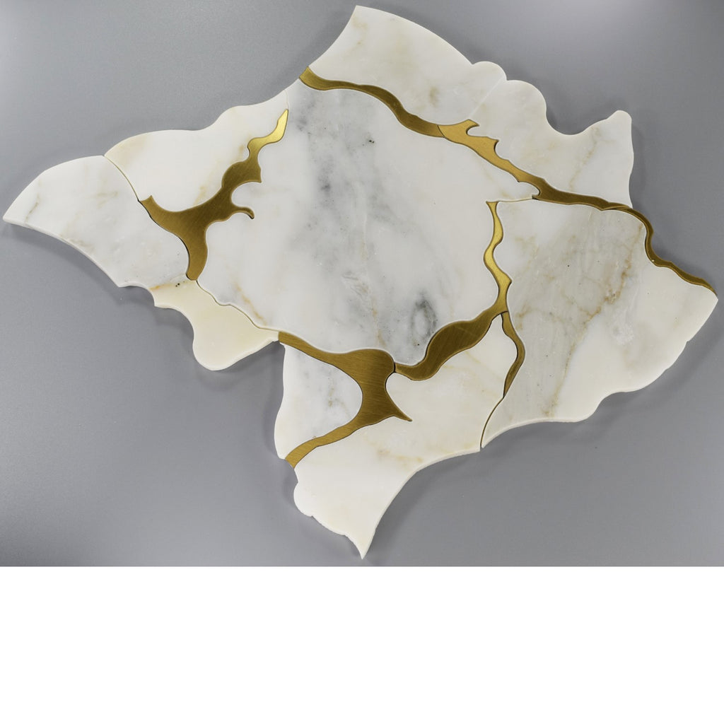 Calacatta Gold & Brass Waterjet Mosaic Tile in Geode | TileBuys